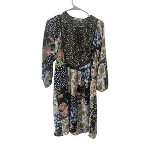 Fig And Flower Floral Patchwork Boho Cottagecore Shift Dress‎ Large Knee Length